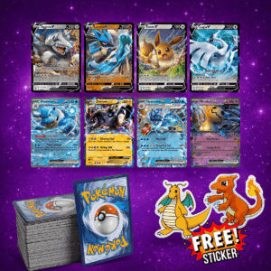 50+ Pokémon Card Bundle | 1 Guaranteed V or EX Card | Holos & Rares Included | +2 Free Pokémon Stickers | Perfect Gift for Kids & Collectors